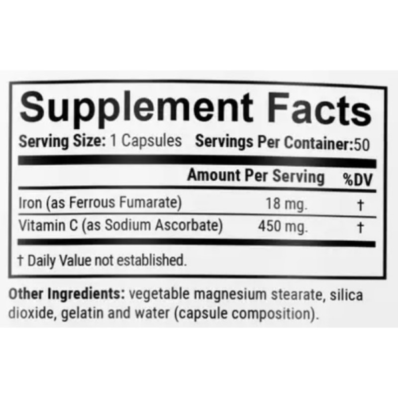 Микроэлемент Железо En`vie Lab Iron (chelated fumarate) 18 mg 50 Caps
