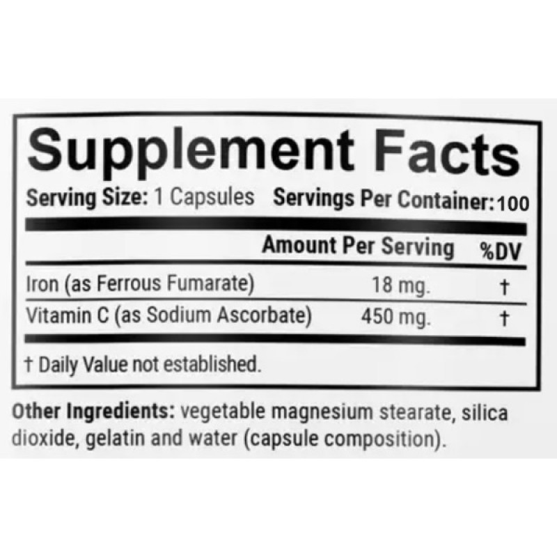 Микроэлемент Железо En`vie Lab Iron (chelated fumarate) 18 mg 100 Caps
