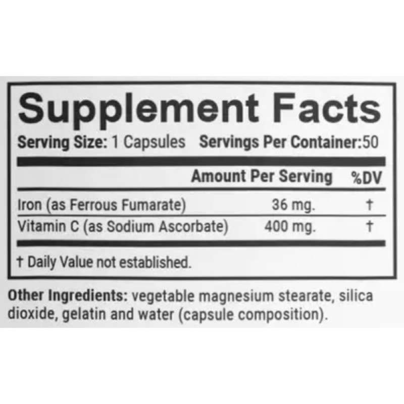 Микроэлемент Железо En`vie Lab Iron (chelated fumarate) 36 mg 50 Caps