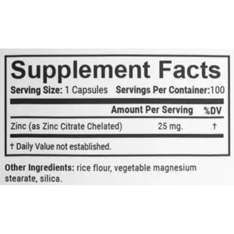 Мікроелемент Цинк En`vie Lab Zinc (cahelated citrate) 25 mg 100 Caps