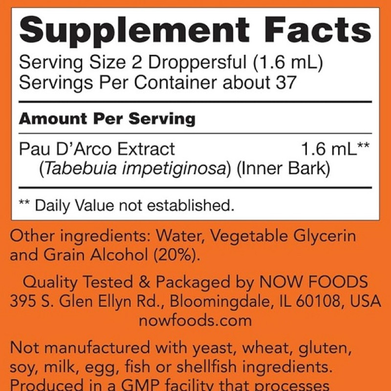 Мурашине дерево NOW Foods Pau D'Arco Extract 59 ml /37 servings/