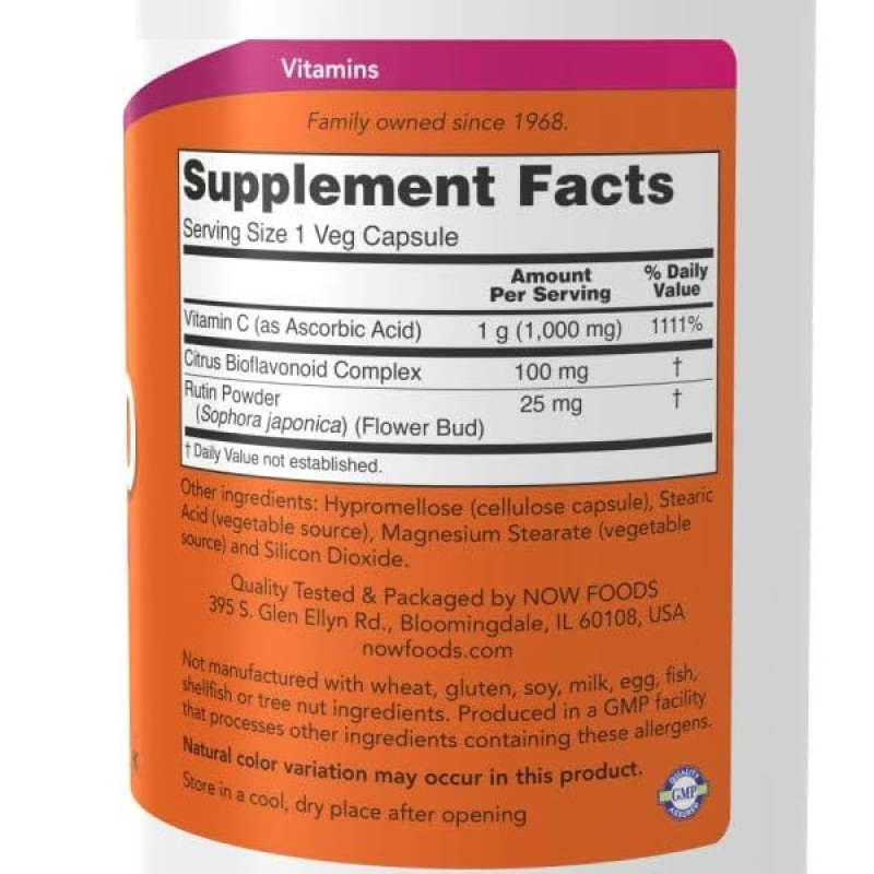 Вітамін C NOW Foods Vitamin C-1000 with Bioflavonoids 500 Veg Caps