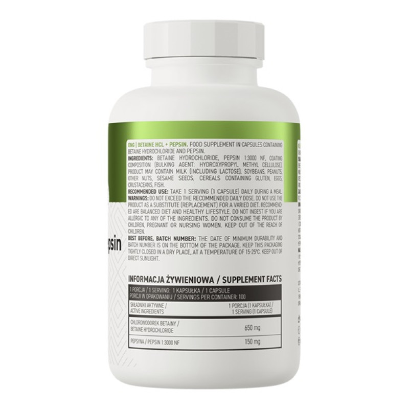 Ензими для спорту OstroVit Betaine HCl + Pepsin 100 Caps