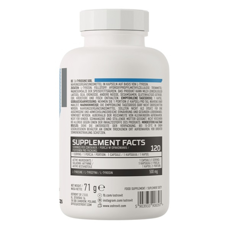 Тирозин для спорта OstroVit Tyrosine 500 mg 120 Caps