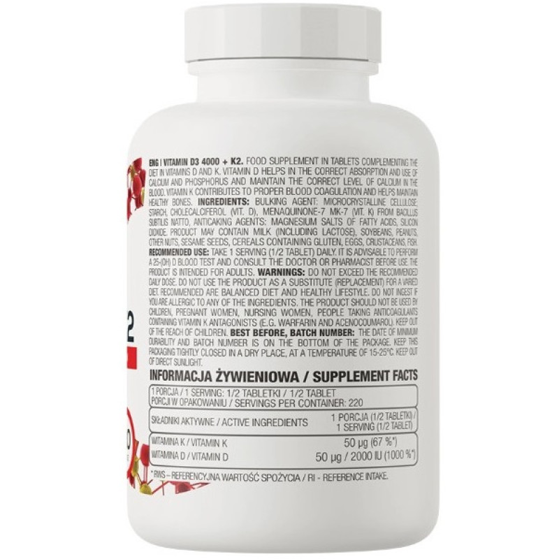 Вітамін D для спорту OstroVit Vitamin D3 4000+K2 110 Tabs