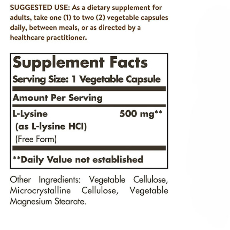 Лизин Solgar L-Lysine 500 mg 250 Veg Caps