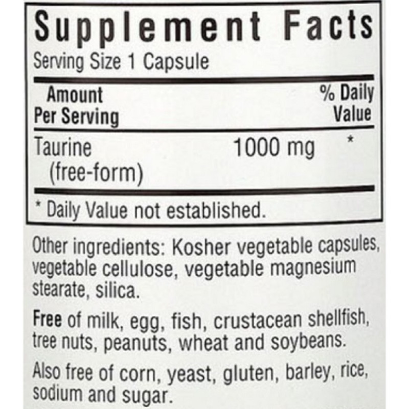 Таурин Bluebonnet Nutrition Taurine 1000 mg 50 Veg Caps
