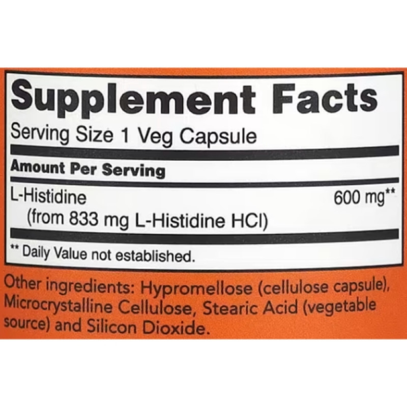 Натуральна добавка для імунітету NOW Foods L-Histidine 600 mg 60 Veg Caps