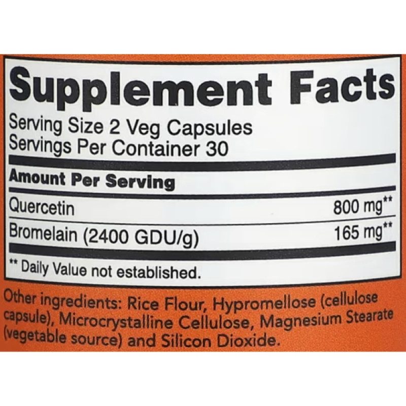 Кверцетін NOW Foods Quercetin with Bromelain 60 Veg Caps