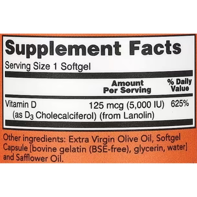 Витамин D NOW Foods Vitamin D-3 5000 IU 30 Softgels