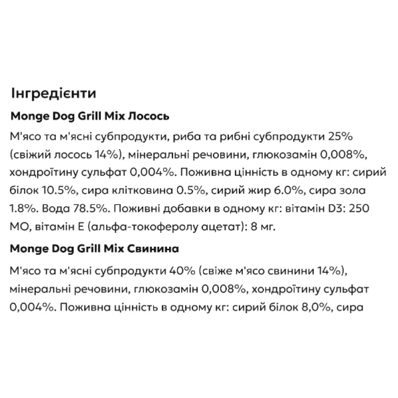  Вологий корм для собак Monge Dog Wet GRILL MIX лосось/ягня/свинина/ 1200 г