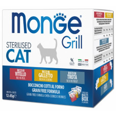  Вологий корм для котів Monge Cat GRILL WetMIX Sterilised півник/форель/телятина 12*85 г