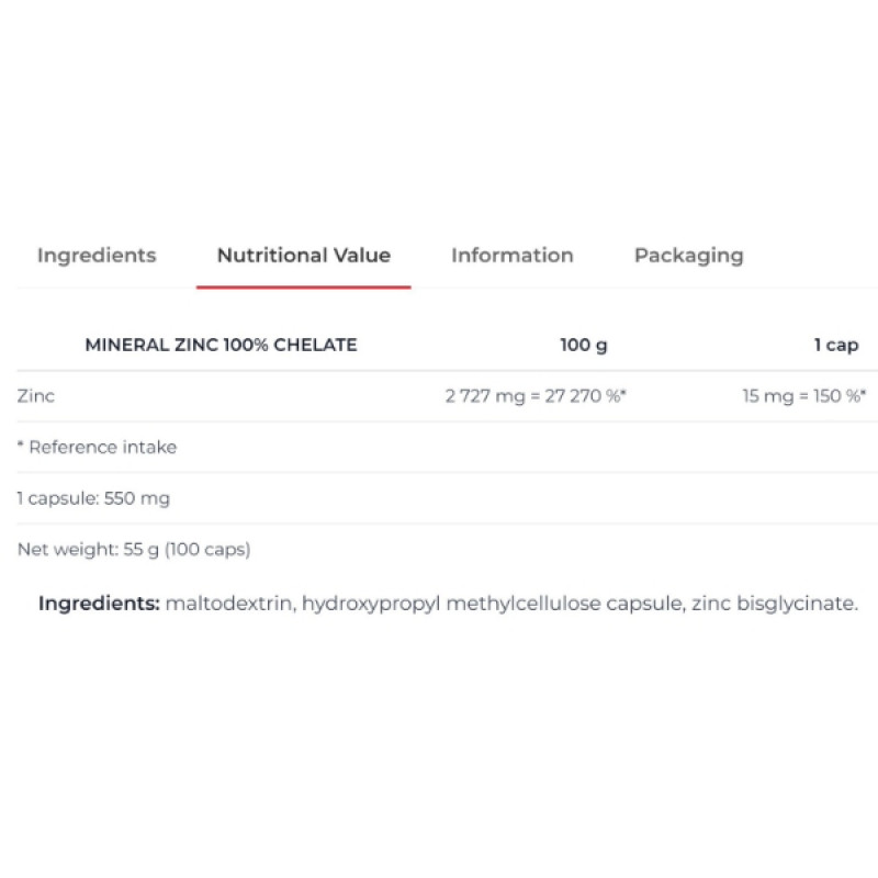 Мультиминералы для спорта Nutrend Mineral Zinc 100% Chelate 100 Caps