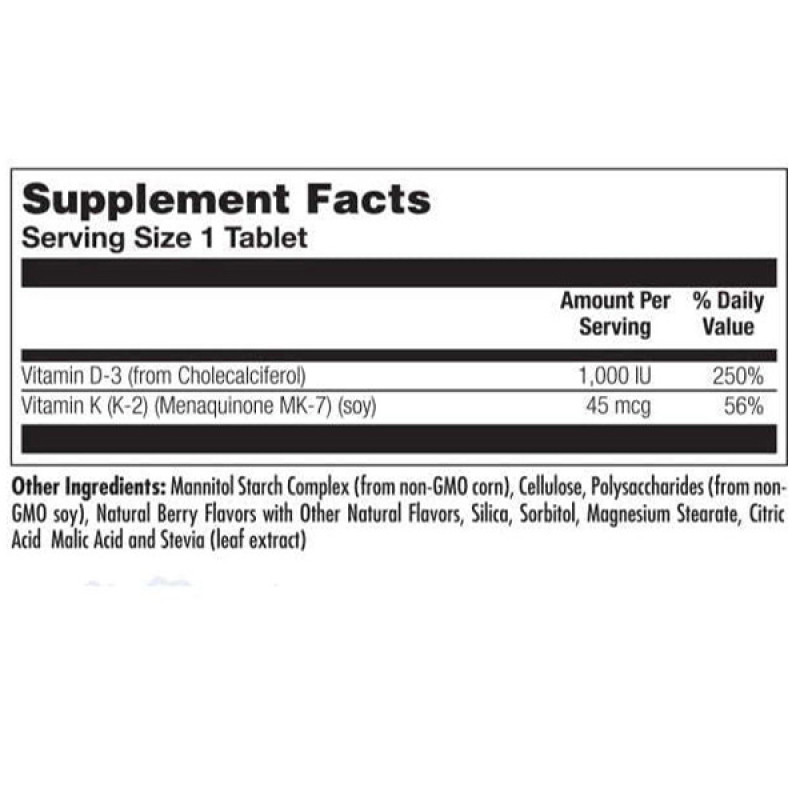 Комплекс Вітамін D3+K2 KAL Vitamin D3 K2 60 Micro Tablets Raspberry