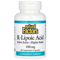 Альфа-липоевая кислота Natural Factors R-Lipoic Acid Active Form, Highly Stable 100 mg 60 Veg Caps