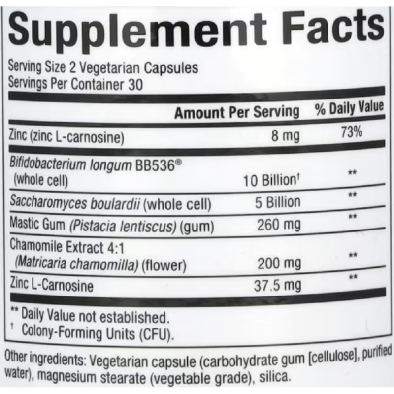 Покращення роботи кишечника Natural Factors Gastro-Assist with Mastic Gum, Saccharomyces Boulardii & Zinc L-Carnosine 60 Veg Caps
