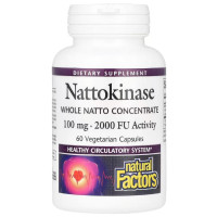 Комплекс для профілактики тиску та кровообігу Natural Factors Nattokinase, Whole Natto Concentrate 100 mg 60 Veg Caps