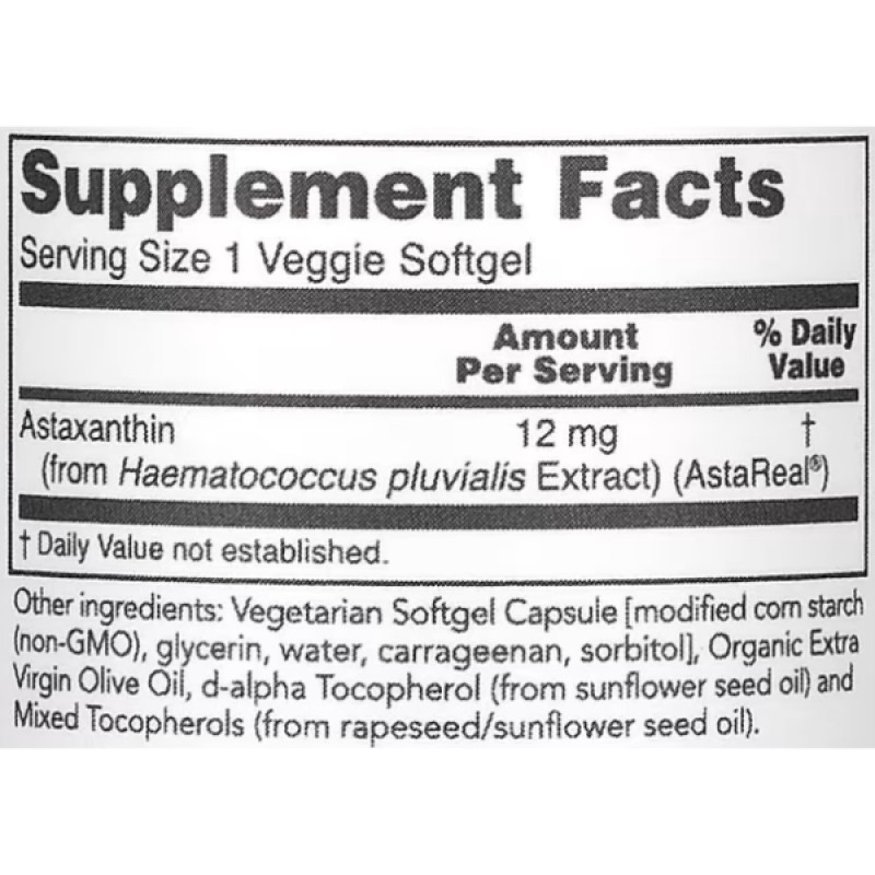 Астаксантин Protocol for Life Balance Astaxanthin, Extra Strength 12 mg 60 Veg Softgels