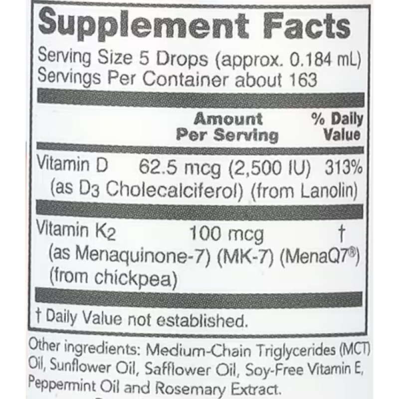 Комплекс Вітамін D3+K2 Protocol for Life Balance Liquid D3 & MK-7 30 ml /163 servings/