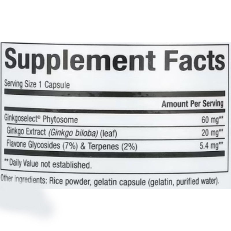 Комплекс для профілактики роботи головного мозку Natural Factors Herbal Factors Ginkgo Biloba Phytosome 60 Caps