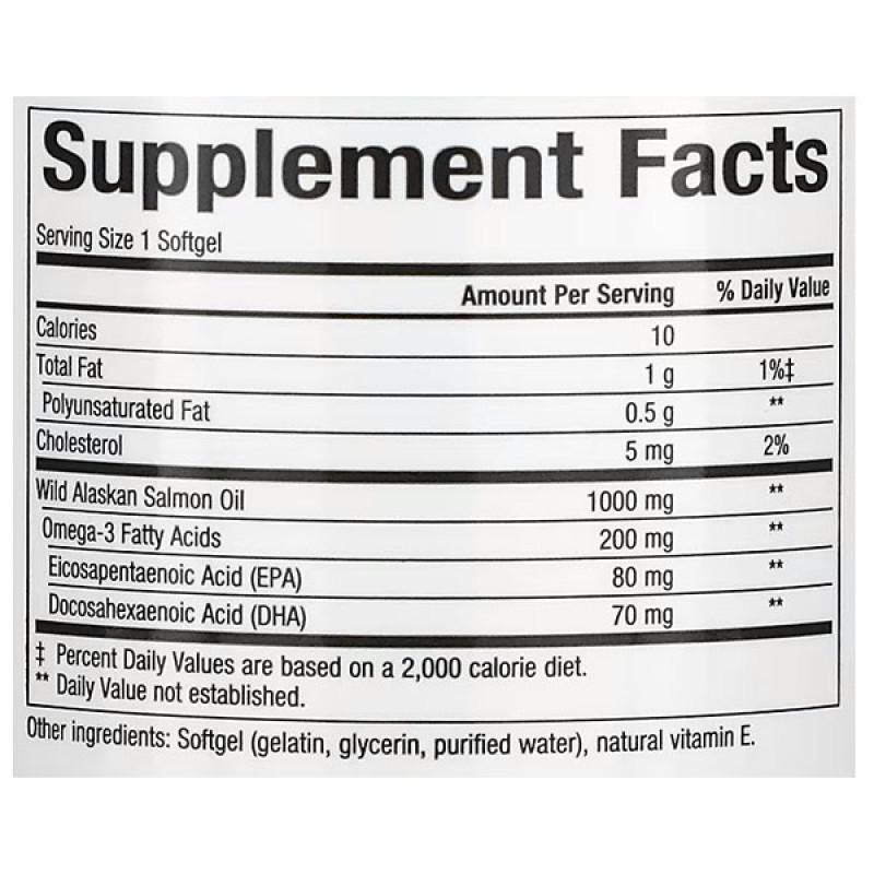 Жир лосося Natural Factors Wild Alaskan Salmon Oil 100% Salmon Oil 1000 mg 90 Softgels