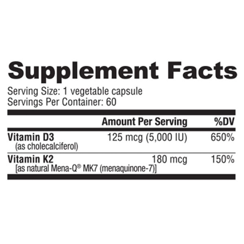 Вітамін D3+K2 для спорту NutraBio Vitamin D3/K2 60 Caps