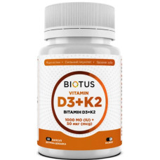 Комплекс Вітамін D3+K2 Biotus D3+K2 1000 IU/50 mcg 60 Caps
