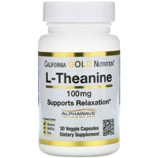 Теанін California Gold Nutrition L-Theanine, AlphaWave, Supports Relaxation, Calm Focus 100 mg 30 Veg Caps