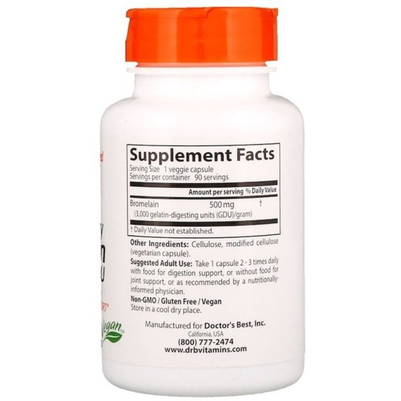 Бромелайн Doctor's Best Bromelain 3000 GDU, High Potency 500 mg 90 Veg Caps DRB00215