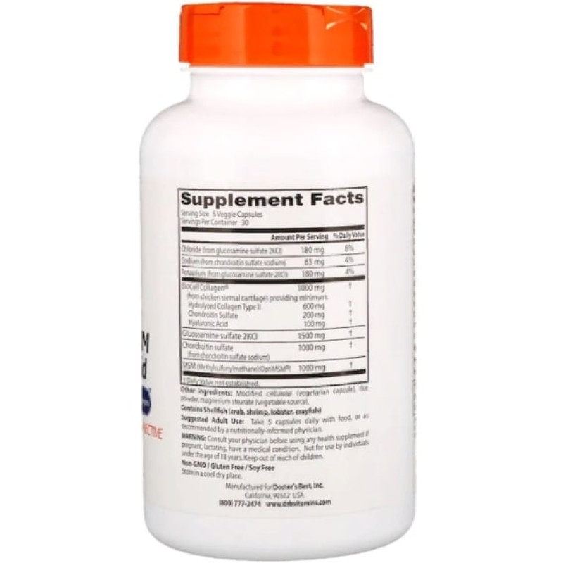 Препарат для суглобів та зв'зок Doctor's Best Glucosamine Chondroitin MSM + Hyaluronic Acid 150 Veg Caps DRB-00271