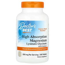 Мікроелемент Магній Doctor's Best High Absorption Magnesium Lisinate Glycinate 100% Chelated 240 Tabs DRB-00087