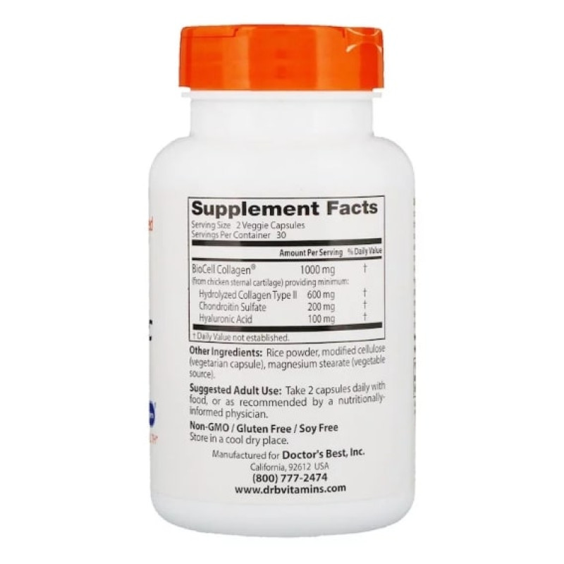 Комплекс для суглобів Doctor's Best Hyaluronic Acid With Chondroitin Sulfate 60 Veg Caps DRB-00146