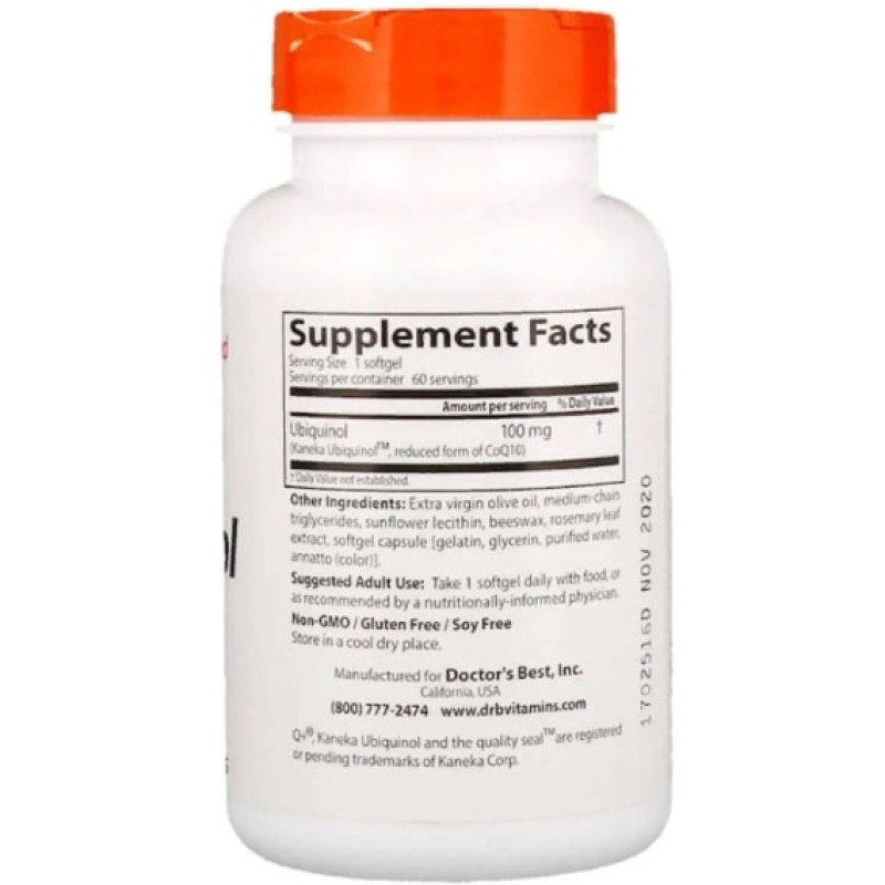 Коэнзим Doctor's Best Ubiquinol with Kaneka 100 mg 60 Softgels DRB-00205