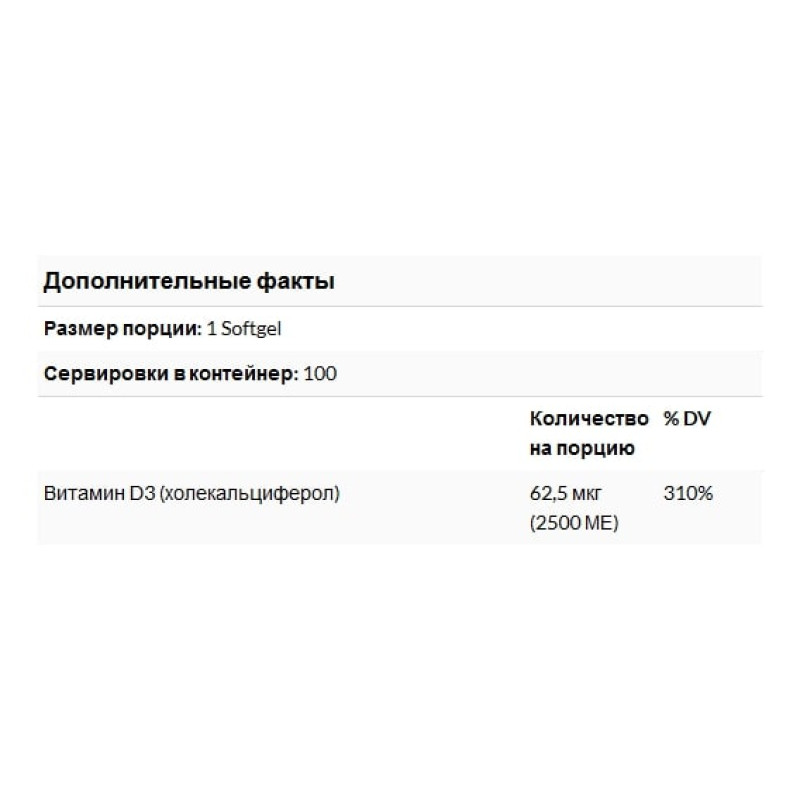 Вітамін D Jarrow Formulas Vitamin D3 2500 IU 100 Softgels JRW-29042