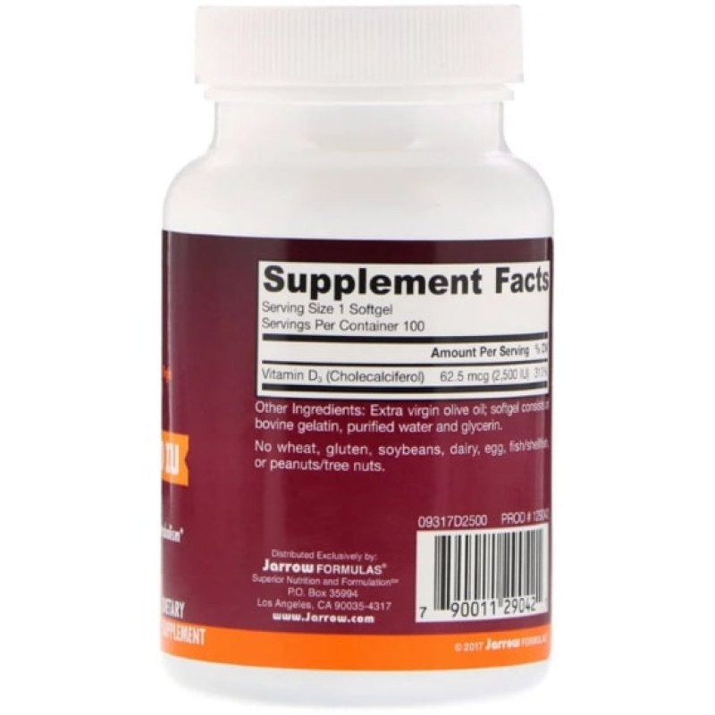 Вітамін D Jarrow Formulas Vitamin D3 2500 IU 100 Softgels JRW-29042