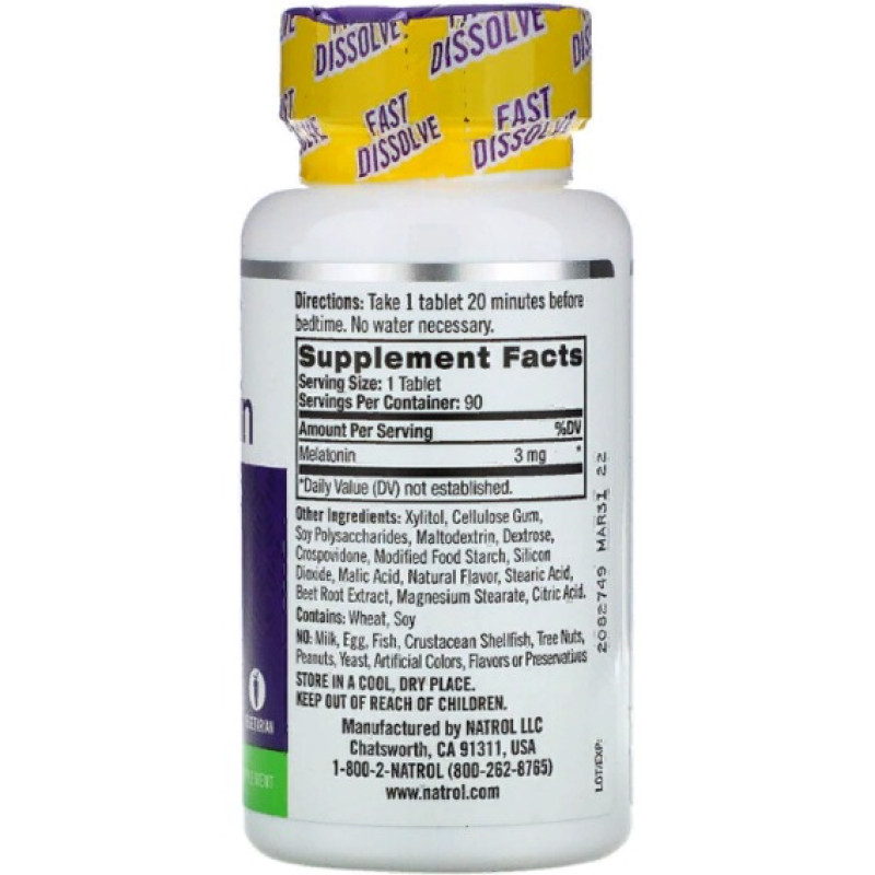 Мелатонін для сну Natrol Melatonin Fast Dissolve 3 mg 90 Tabs Strawberry Flavor NTL-06076