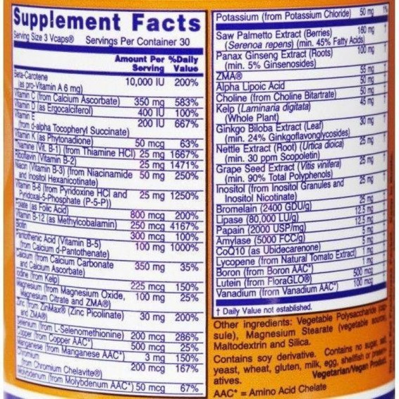 Витаминно-минеральный комплекс NOW Foods ADAM, Superior Men's Multi 60 Tabs