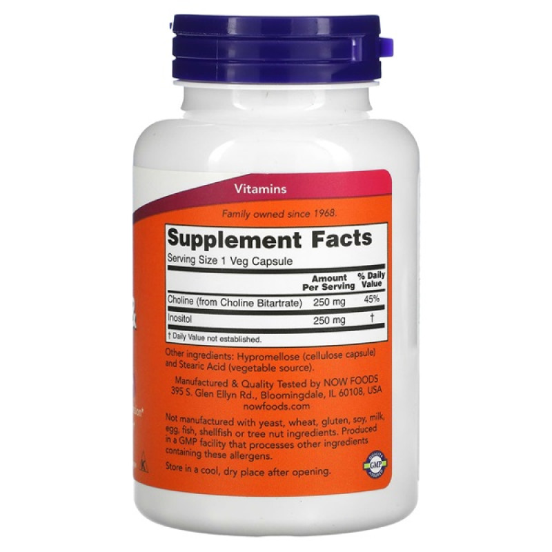 Инозитол NOW Foods CHOLINE & INOSITOL 100 Caps