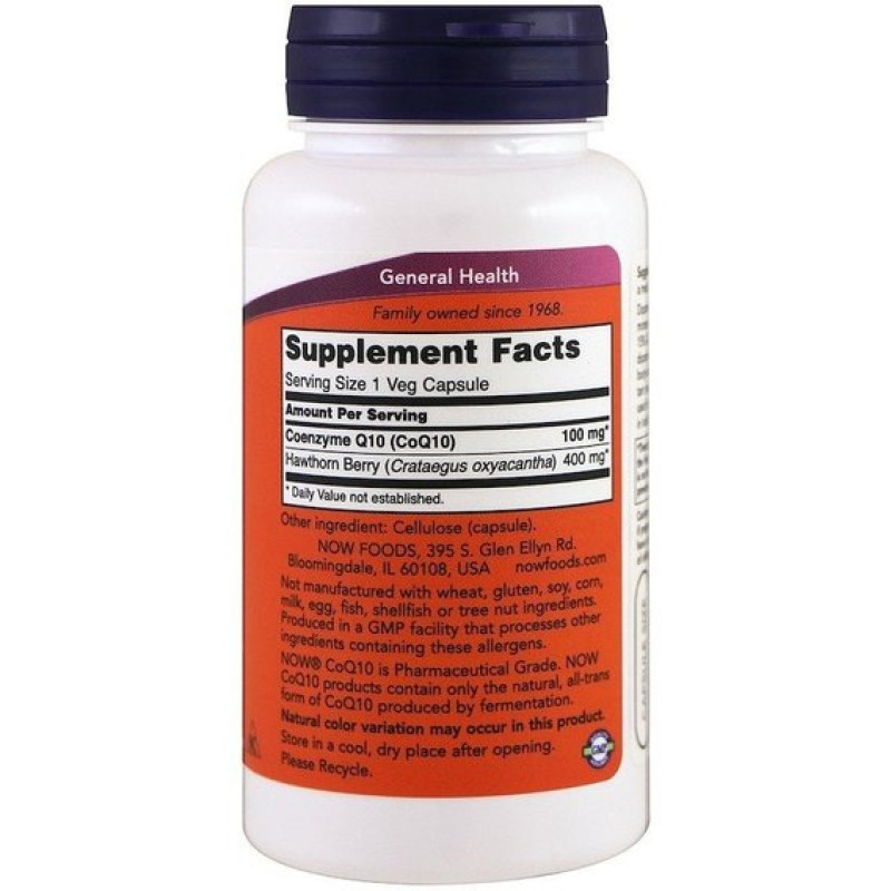 Коензим NOW Foods CoQ10 100 mg with Hawthorn Berry 90 Veg Caps