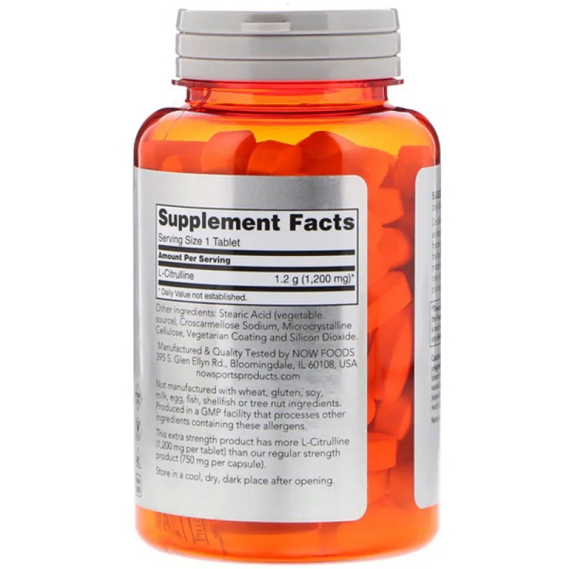 Цитруллин NOW Foods L-Citrulline 1200 mg 120 Tabs