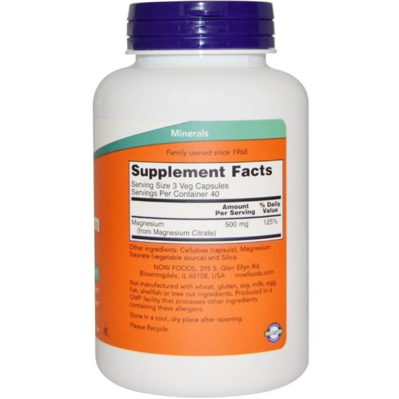 Мікроелемент Магній NOW Foods Magnesium Citrate 120 Veg Caps