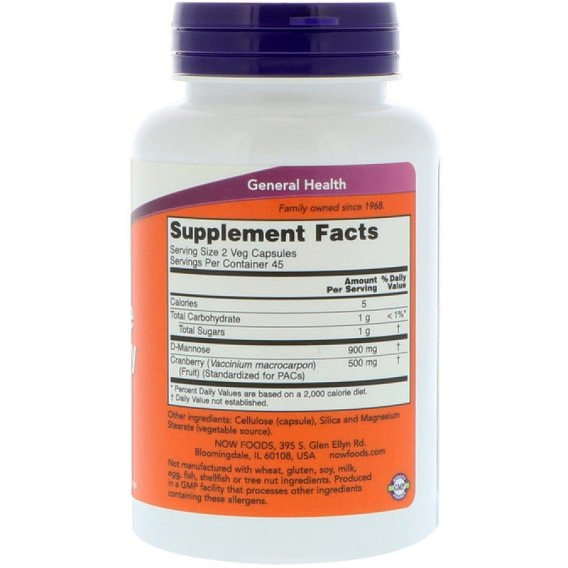 Клюква NOW Foods Mannose Cranberry 90 Veg Caps