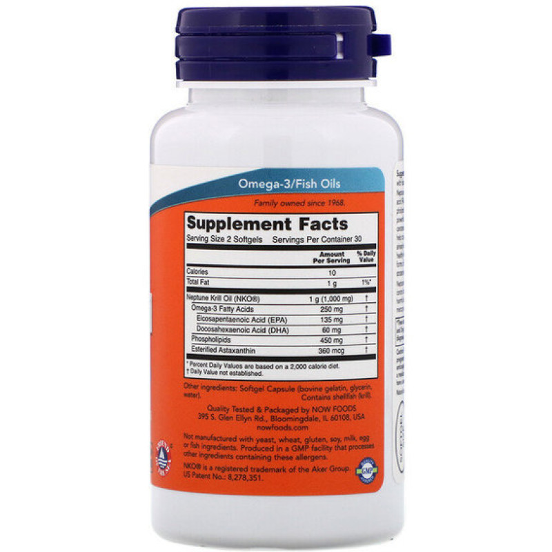 Олія криля NOW Foods Neptune Krill Oil 500 mg 60 Softgels NOW-01625