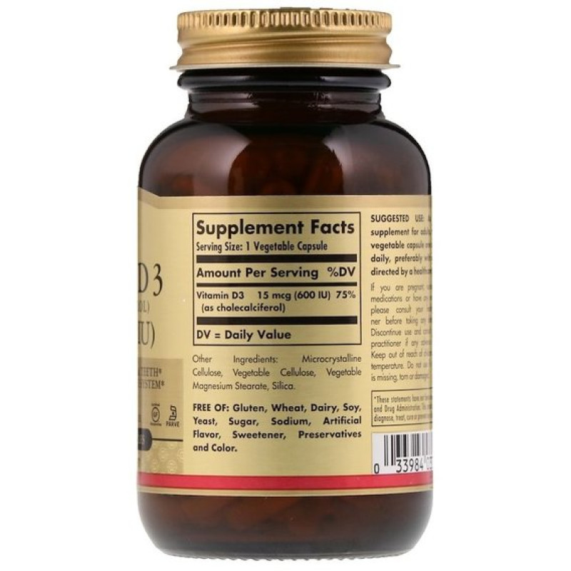 Вітамін D Solgar Vitamin D3 (Cholecalciferol) 600 IU 120 Veg Caps