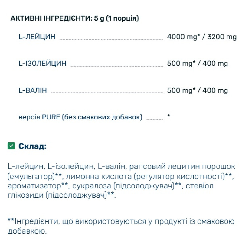 Амінокислота BCAA для спорту OstroVit Extra Pure BCAA 8:1:1 200 g /20 servings/ Lemon