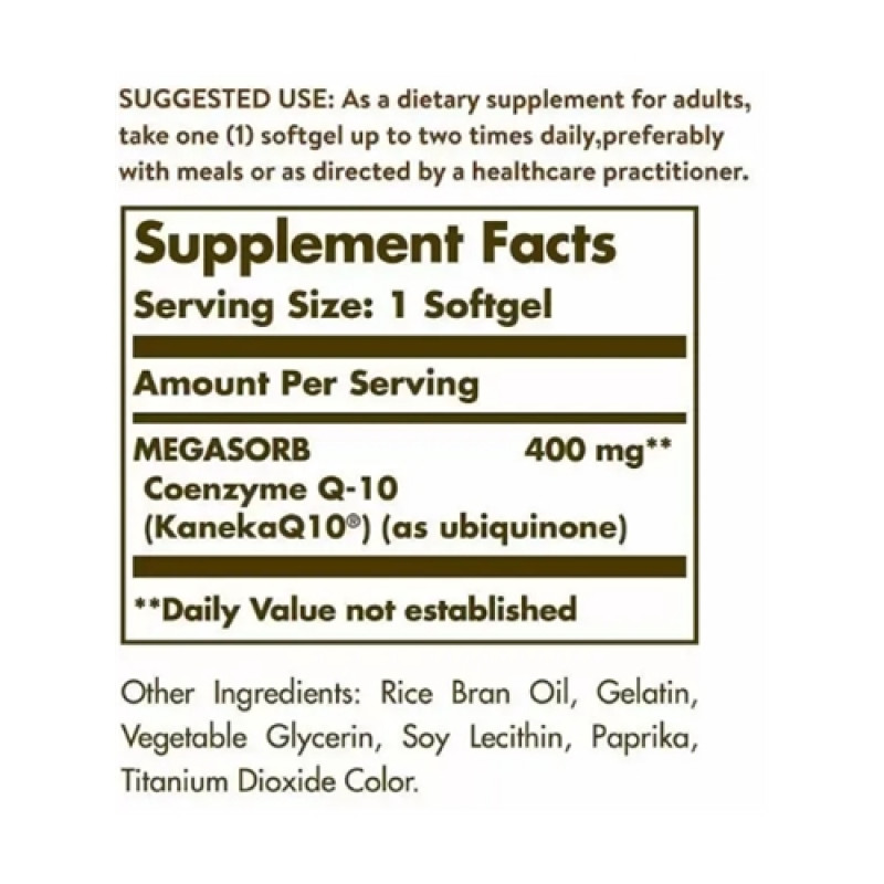Коэнзим Solgar Megasorb CoQ-10 400 mg 30 Softgels