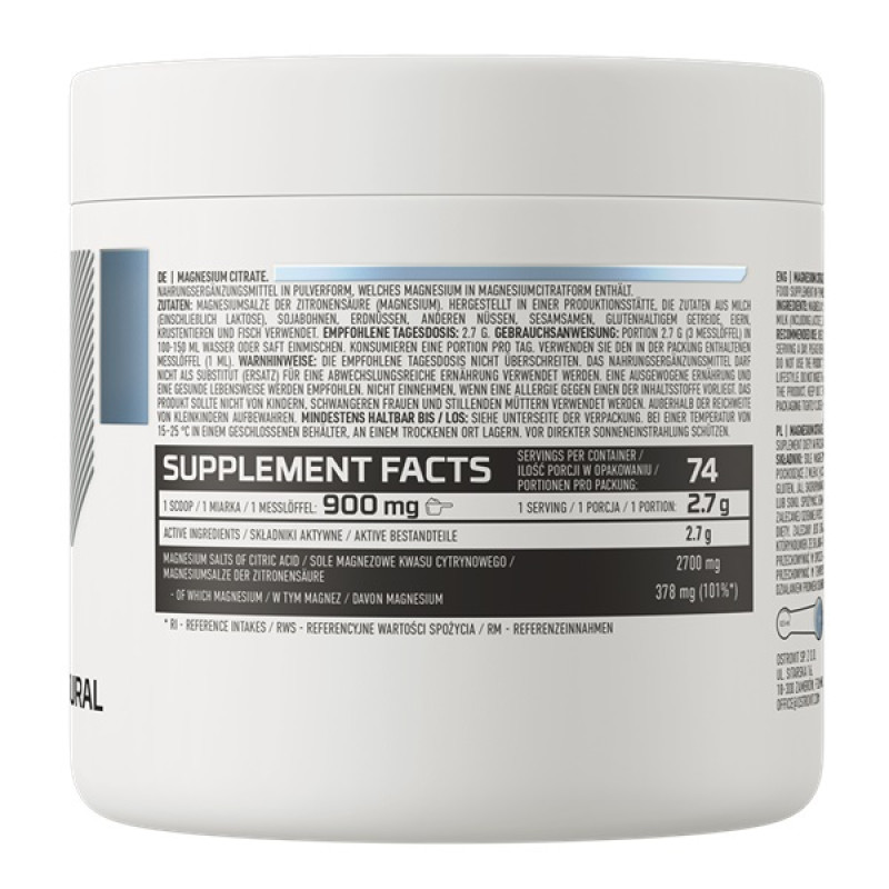 Мікроелемент Магній для спорту OstroVit Magnesium Citrate 200 g /74 servings/