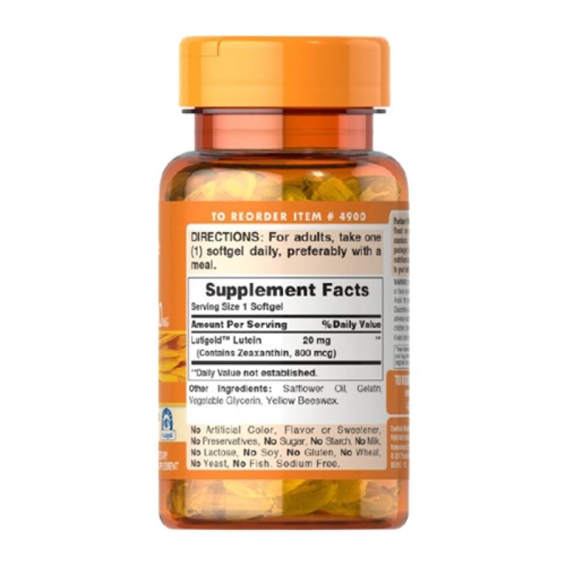 Лютеин Puritan's Pride Lutein 20 mg with Zeaxanthin 60 Softgels