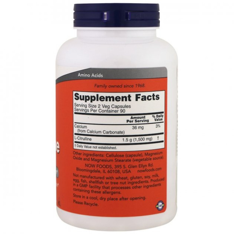 Цитрулін NOW Foods L-Citrulline 750 mg 90 Veg Caps