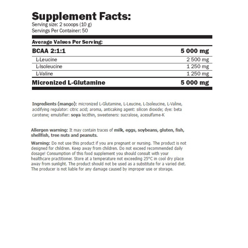 Глютамін для спорту Amix Nutrition L-Glutamine + BCAA 250 g /25 servings/ Mango
